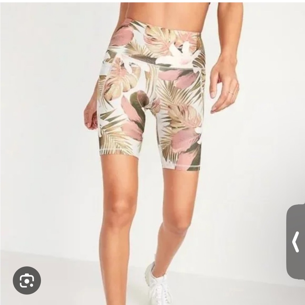 Old Navy Powersoft Bike Shorts with Tropical Print and Side Pockets